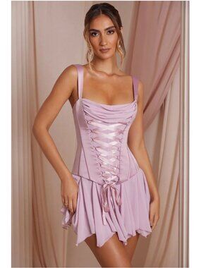 Oh Polly Maribel Lace Up Corset Mini Dress Dusty Pink